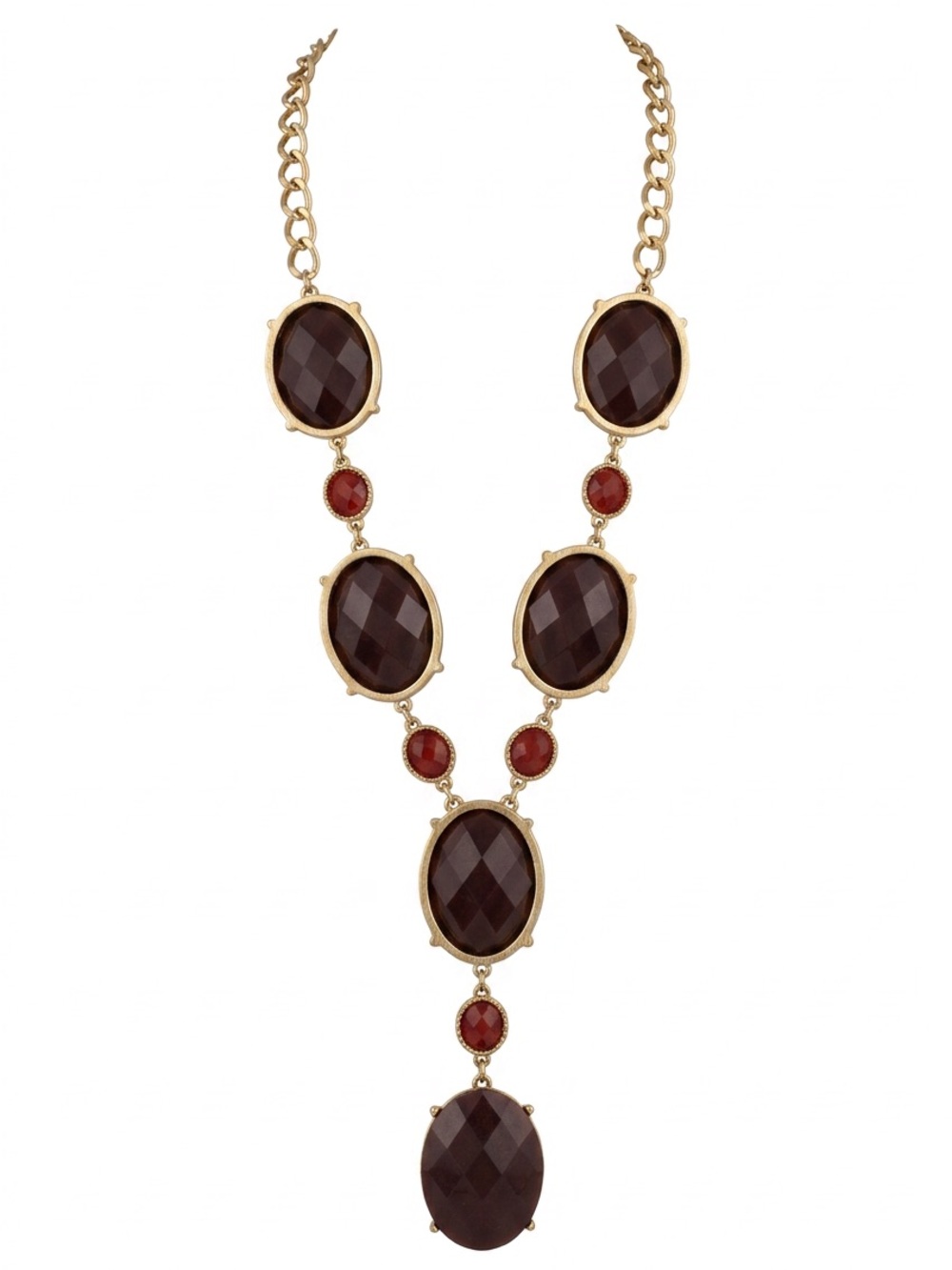 Necklace with Faceted Deep Brown and Red Stones